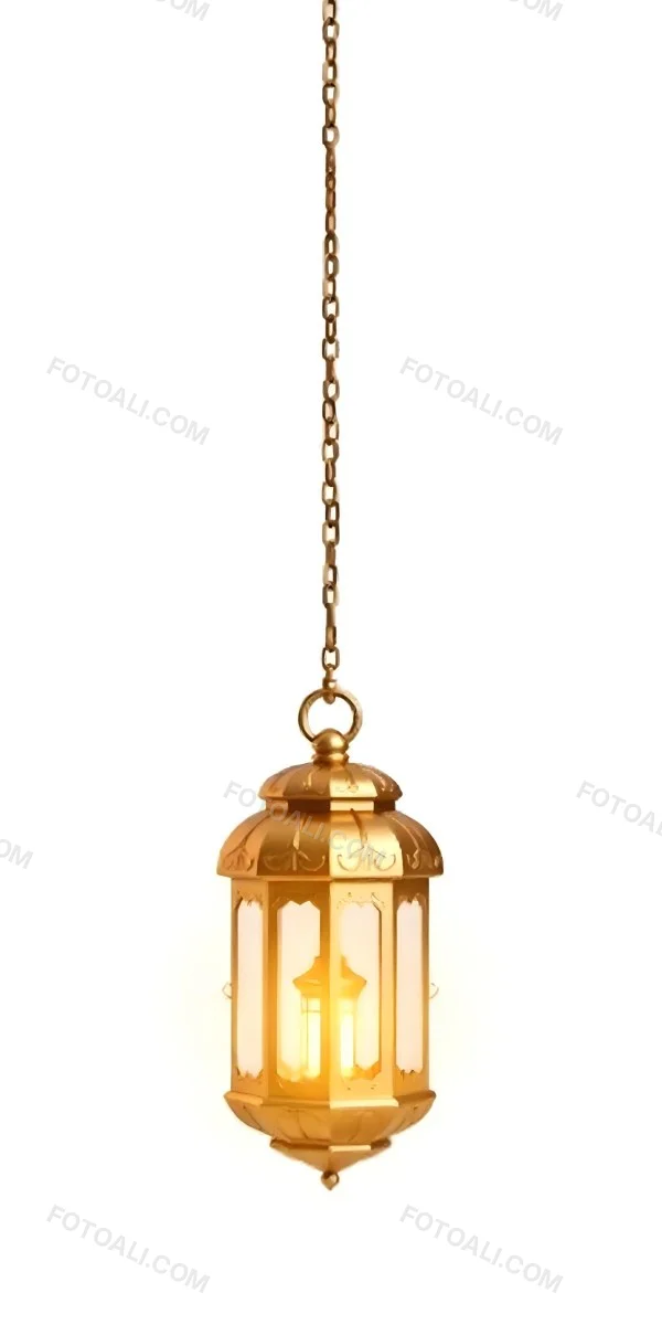A Golden Ramadan Lantern Hanging From A Chain Ornate Design Warm Glow Emanating From Within Isolated On A White Background Festive Decoration 5 50cc