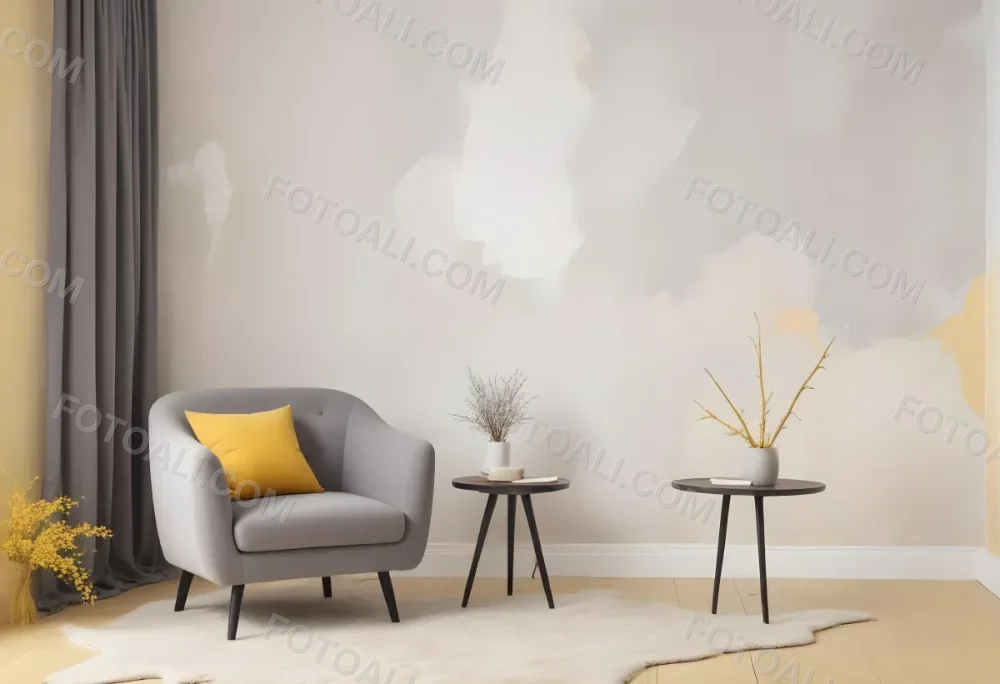 A Gray Armchair With A White Pillow Next To A Small Table With A Book And Some Sticks In A Yellow Room 10 5a6a
