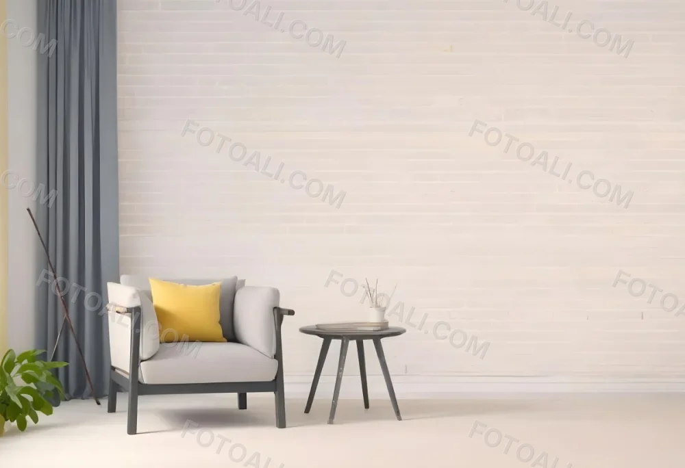 A Gray Armchair With A White Pillow Next To A Small Table With A Book And Some Sticks In A Yellow Room 7 Cc18