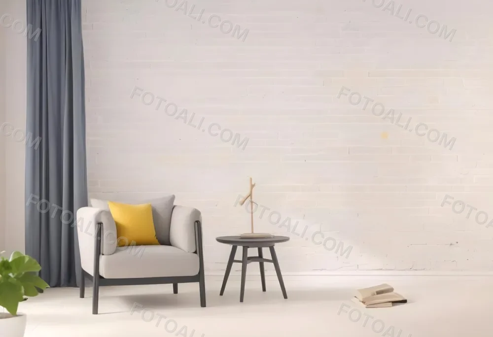 A Gray Armchair With A White Pillow Next To A Small Table With A Book And Some Sticks In A Yellow Room 8 Aaee