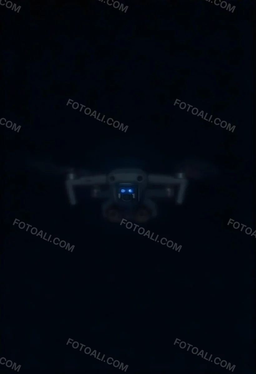 A Gray Mavic 2 Drone With Blue Propellers In The Air The Sky Is Black 1 34f5