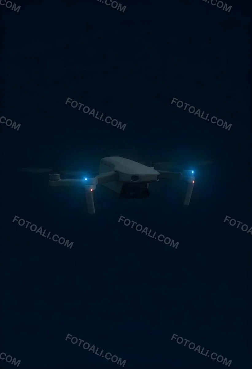 A Gray Mavic 2 Drone With Blue Propellers In The Air The Sky Is Black 2 5dba