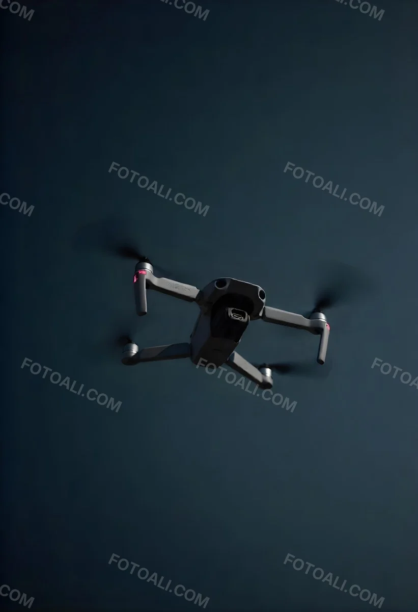 A Gray Mavic 2 Drone With Blue Propellers In The Air The Sky Is Black 3 8ad4