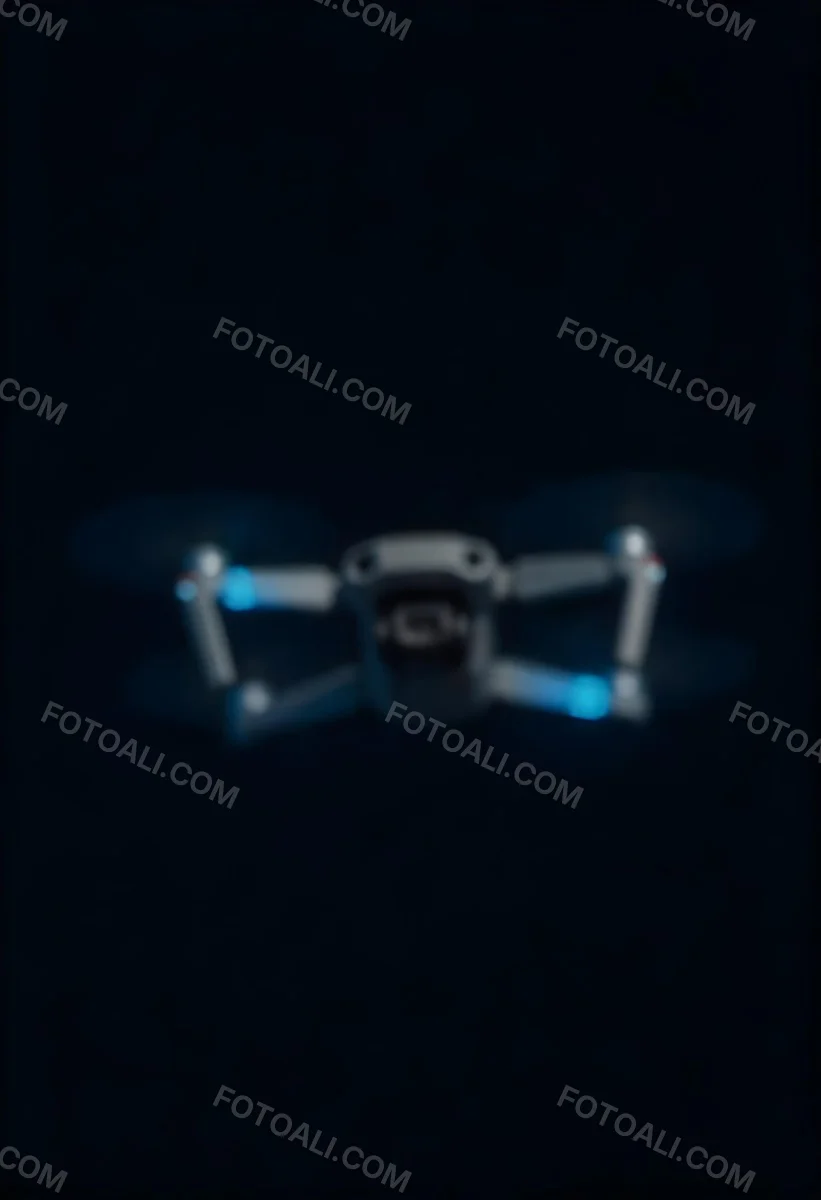 A Gray Mavic 2 Drone With Blue Propellers In The Air The Sky Is Black 5 33be