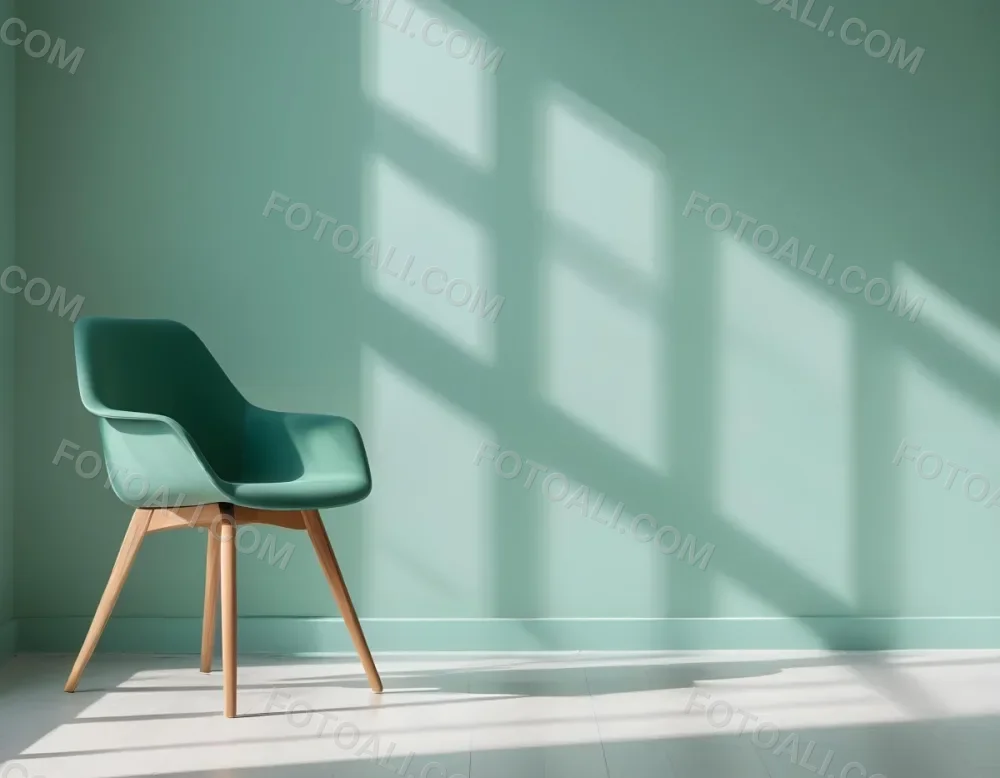 A Green Armchair With Wooden Legs In A Minimalist Room With A Green Wall And Natural Light Coming Through A Window 13 0f59