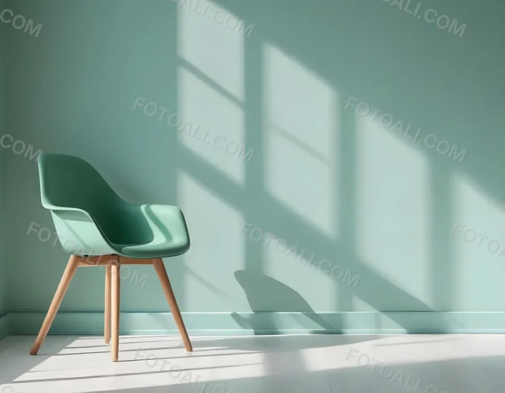 A Green Armchair With Wooden Legs In A Minimalist Room With A Green Wall And Natural Light Coming Through A Window 29 8515
