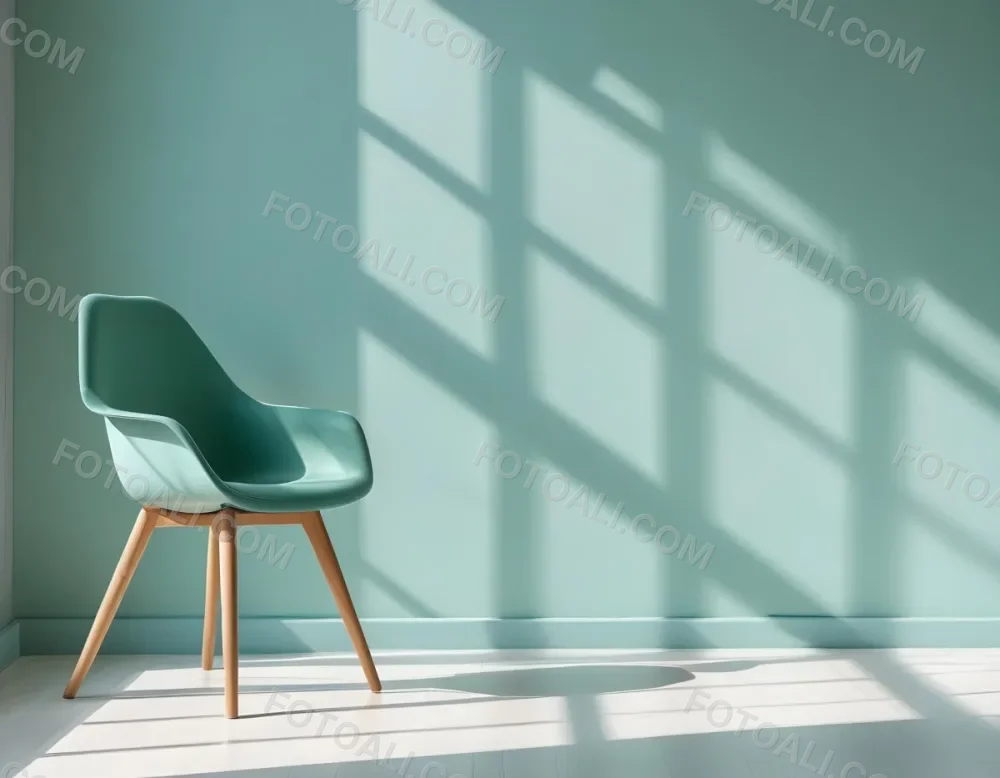 A Green Armchair With Wooden Legs In A Minimalist Room With A Green Wall And Natural Light Coming Through A Window 36 335e