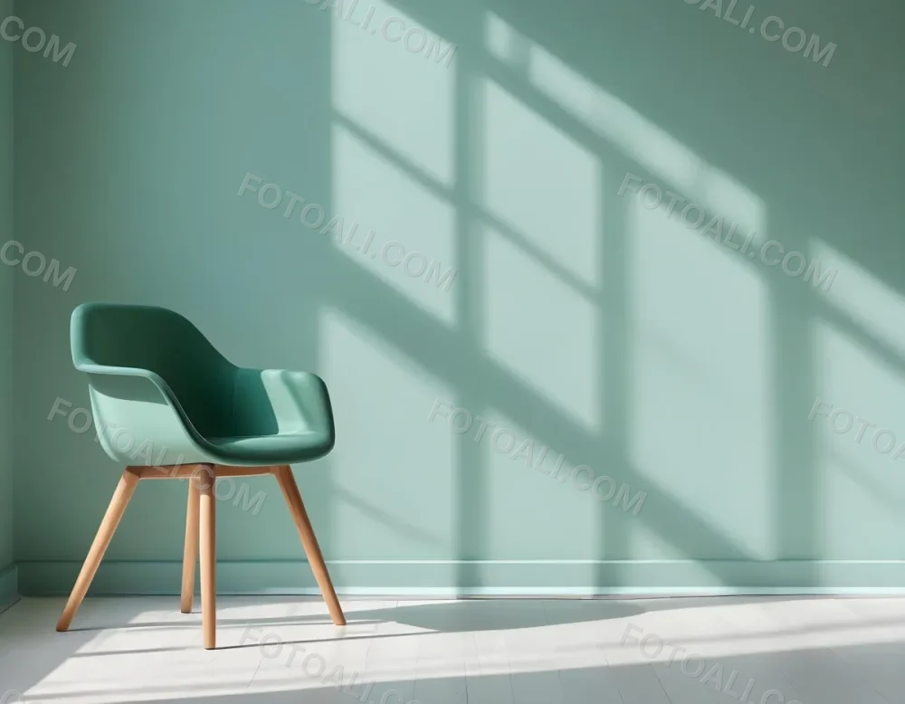 A Green Armchair With Wooden Legs In A Minimalist Room With A Green Wall And Natural Light Coming Through A Window 38 1ea5