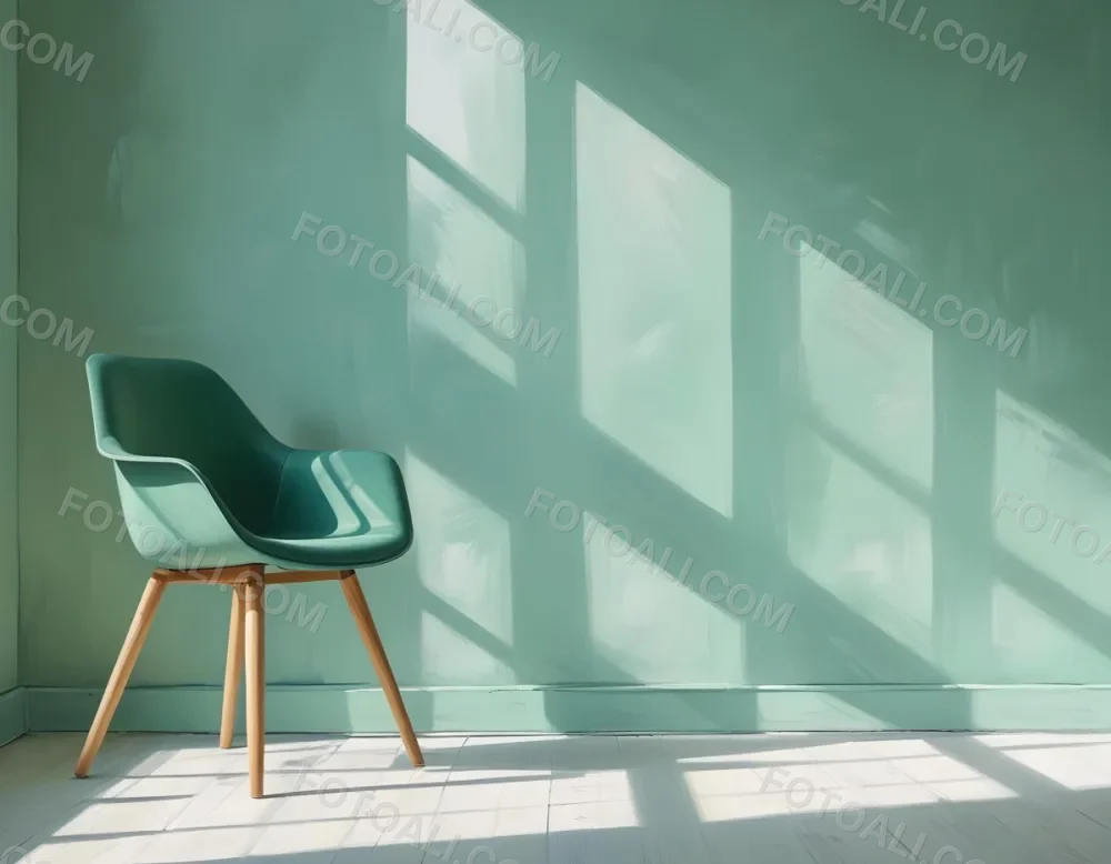 A Green Armchair With Wooden Legs In A Minimalist Room With A Green Wall And Natural Light Coming Through A Window 6 75c0