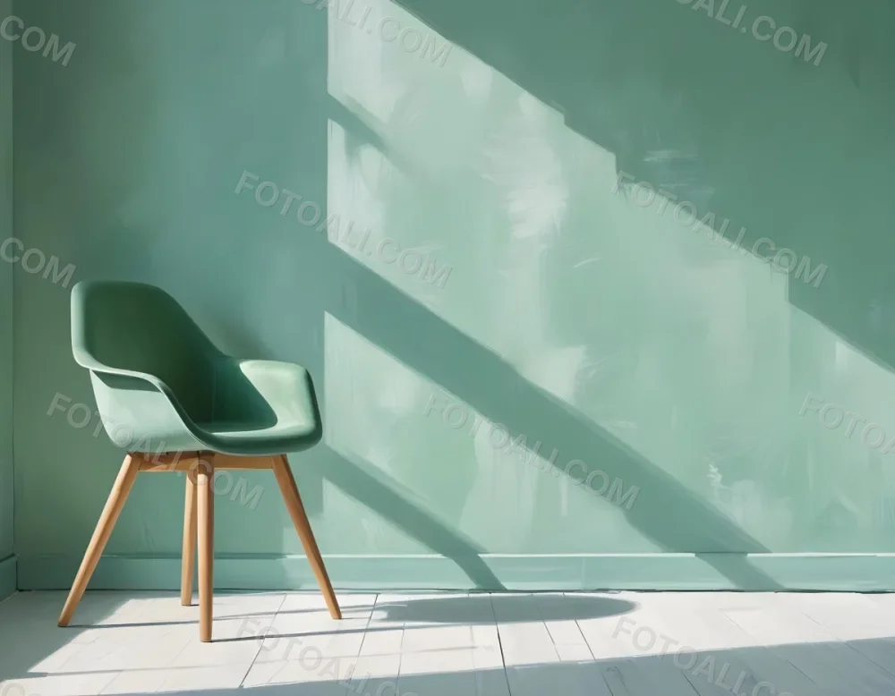 A Green Armchair With Wooden Legs In A Minimalist Room With A Green Wall And Natural Light Coming Through A Window 9 Fde4