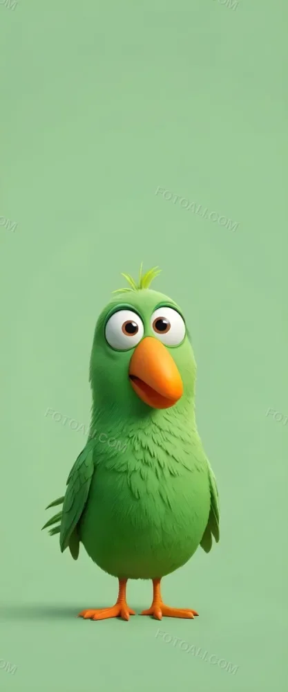 A Green Bird Like Character With Big Eyes And An Orange Beak Standing Against A Light Green Background Soft Lighting Smooth Texture Cartoon Style 10 C84c