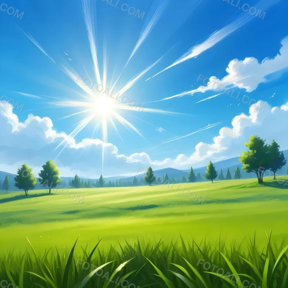 A Green Field With Grass And A Tree On A Sunny Day Blue Sky With Some Clouds In The Background 13 9f91