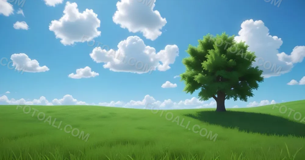 A Green Field With Grass And A Tree On A Sunny Day Blue Sky With Some Clouds In The Background 32 C22f