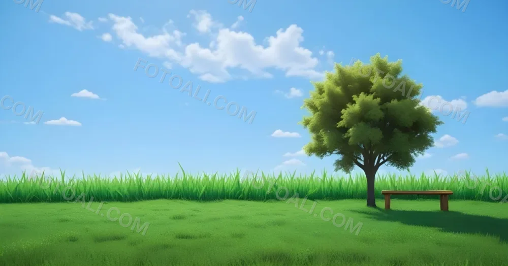 A Green Field With Grass And A Tree On A Sunny Day Blue Sky With Some Clouds In The Background 37 167d