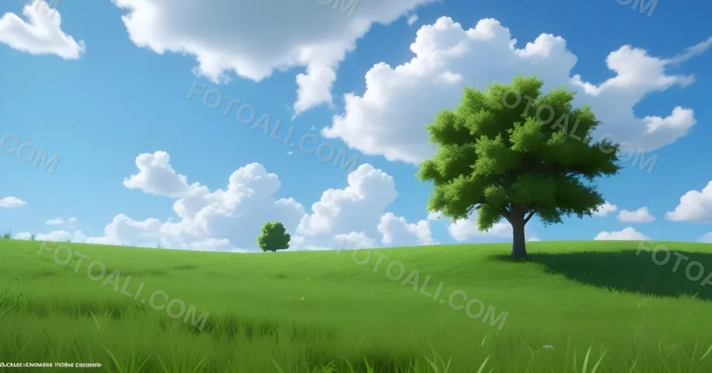 A Green Field With Grass And A Tree On A Sunny Day Blue Sky With Some Clouds In The Background 7 39c6