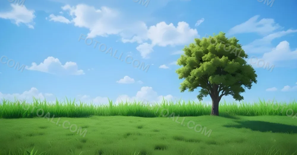 A Green Field With Grass And A Tree On A Sunny Day Blue Sky With Some Clouds In The Background 9 9ff4