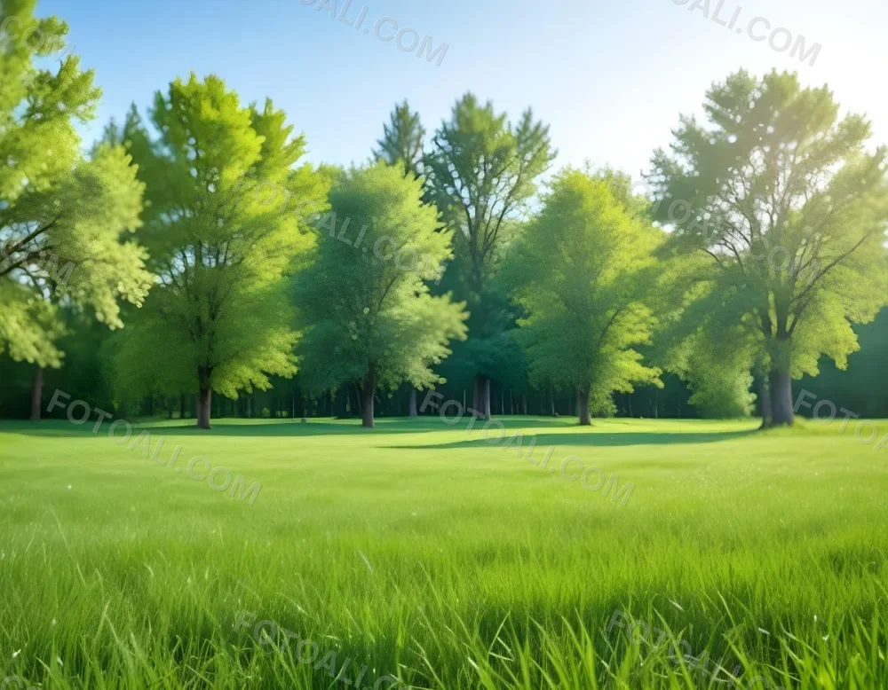 A Green Grass Field With Trees In The Background Sunny Day Blue Sky Vibrant Colors Natural Light Peaceful Atmosphere Lush Greenery Clear Horizon 24 6c1d