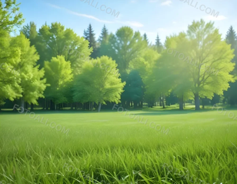A Green Grass Field With Trees In The Background Sunny Day Blue Sky Vibrant Colors Natural Light Peaceful Atmosphere Lush Greenery Clear Horizon 28 9430