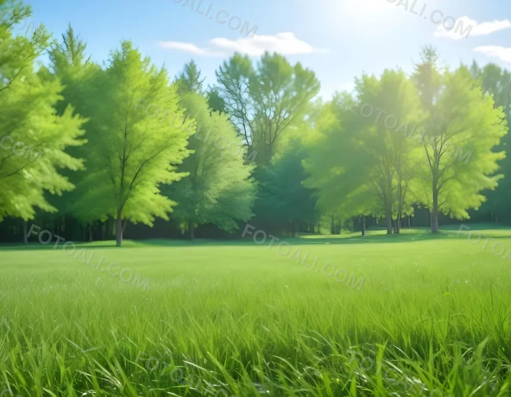 A Green Grass Field With Trees In The Background Sunny Day Blue Sky Vibrant Colors Natural Light Peaceful Atmosphere Lush Greenery Clear Horizon 30 31ef