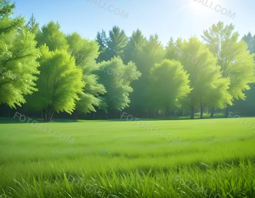 A Green Grass Field With Trees In The Background Sunny Day Blue Sky Vibrant Colors Natural Light Peaceful Atmosphere Lush Greenery Clear Horizon 31 D962