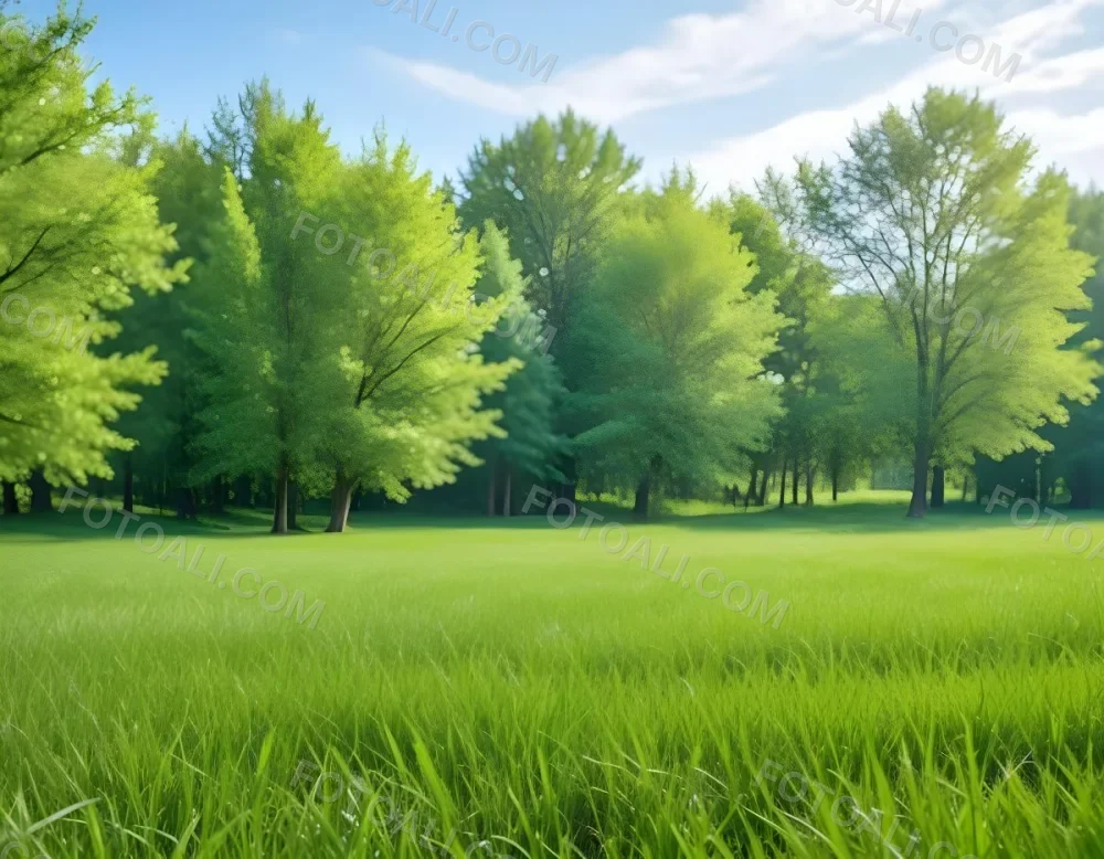 A Green Grass Field With Trees In The Background Sunny Day Blue Sky Vibrant Colors Natural Light Peaceful Atmosphere Lush Greenery Clear Horizon 35 7a7d