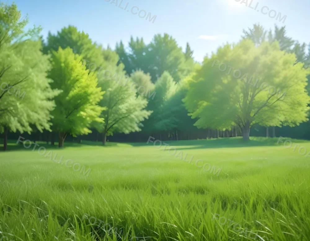 A Green Grass Field With Trees In The Background Sunny Day Blue Sky Vibrant Colors Natural Light Peaceful Atmosphere Lush Greenery Clear Horizon 5 13b4