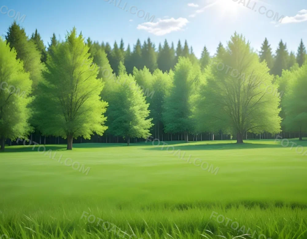 A Green Grass Field With Trees In The Background Sunny Day Blue Sky Vibrant Colors Natural Light Peaceful Atmosphere Lush Greenery Clear Horizon 6 794d