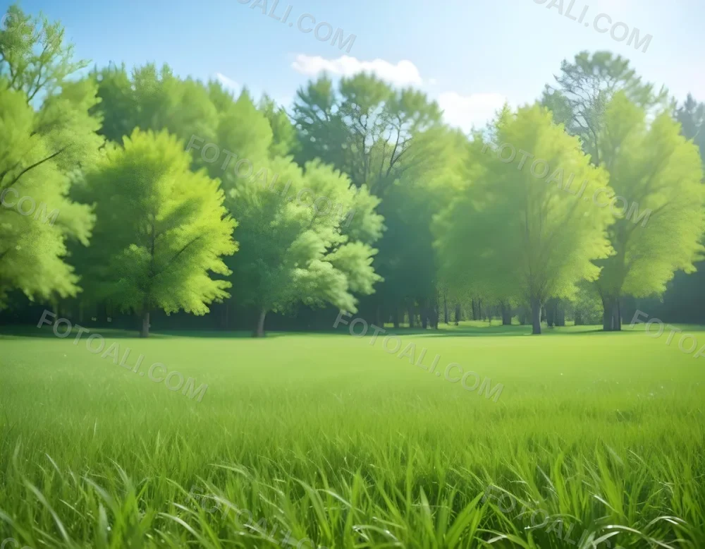 A Green Grass Field With Trees In The Background Sunny Day Blue Sky Vibrant Colors Natural Light Peaceful Atmosphere Lush Greenery Clear Horizon 7 D0b6