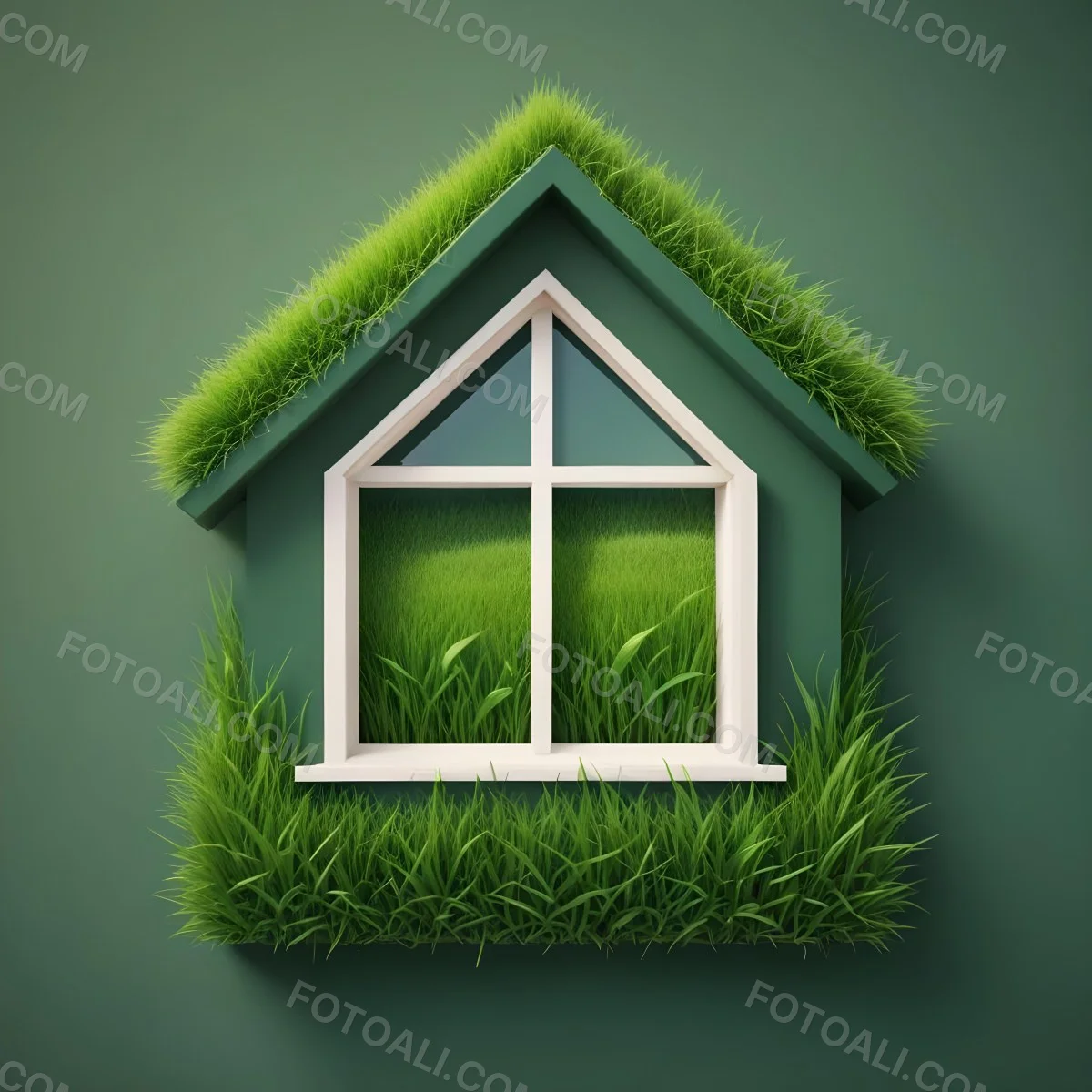 A Green Grass House Icon With A Simple House Shape And Windows 68