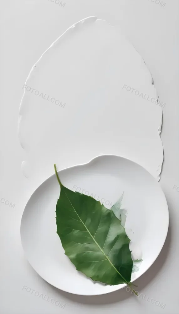 A Green Leaf On A White Plate Minimalist Composition Clean And Bright Aesthetic Soft Lighting White Background Nature Inspired Simple And Elegant Fresh And Organic 15 85c7