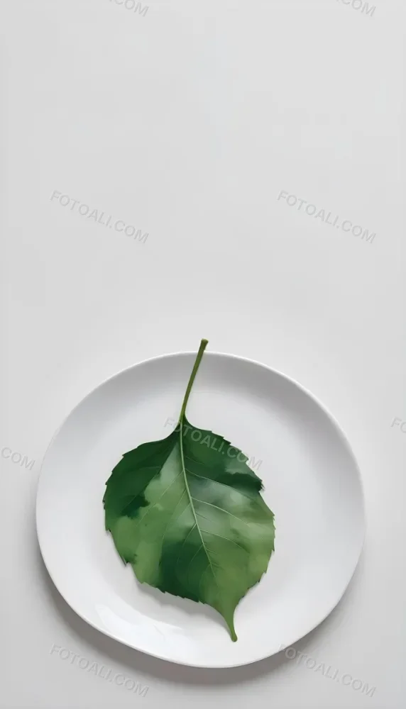 A Green Leaf On A White Plate Minimalist Composition Clean And Bright Aesthetic Soft Lighting White Background Nature Inspired Simple And Elegant Fresh And Organic 18 1e26