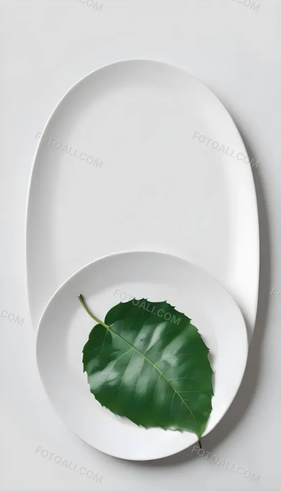 A Green Leaf On A White Plate Minimalist Composition Clean And Bright Aesthetic Soft Lighting White Background Nature Inspired Simple And Elegant Fresh And Organic 3 8b10