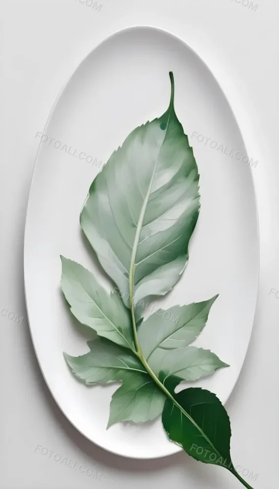 A Green Leaf On A White Plate Minimalist Composition Clean And Bright Aesthetic Soft Lighting White Background Nature Inspired Simple And Elegant Fresh And Organic 30 55fb