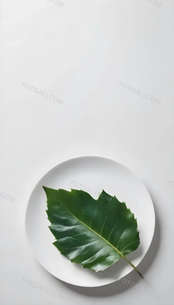 A Green Leaf On A White Plate Minimalist Composition Clean And Bright Aesthetic Soft Lighting White Background Nature Inspired Simple And Elegant Fresh And Organic 31 A7d1