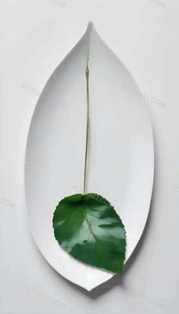 A Green Leaf On A White Plate Minimalist Composition Clean And Bright Aesthetic Soft Lighting White Background Nature Inspired Simple And Elegant Fresh And Organic 6 68a3