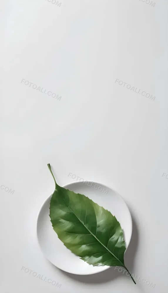 A Green Leaf On A White Plate Minimalist Composition Clean And Bright Aesthetic Soft Lighting White Background Nature Inspired Simple And Elegant Fresh And Organic 7 0bfe