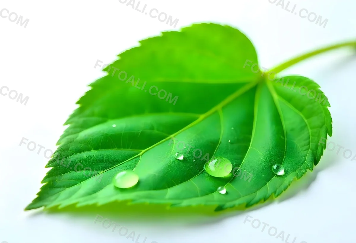 A Green Leaf With Water Drops On A White Background Detailed Veins Smooth Texture Vibrant Color Studio Lighting Macro Photography 36 Db44