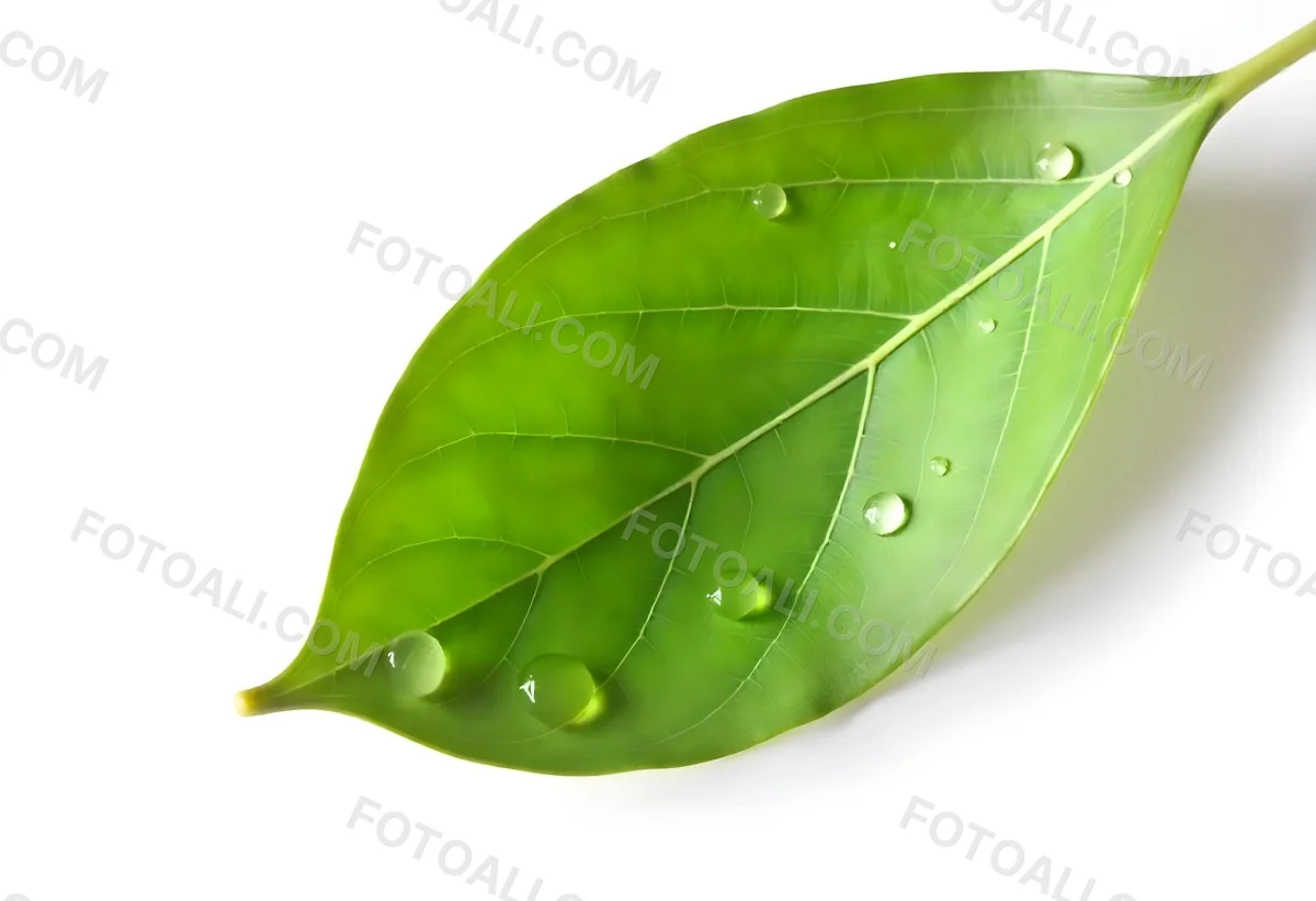 A Green Leaf With Water Drops On A White Background Detailed Veins Smooth Texture Vibrant Color Studio Lighting Macro Photography 43 80ad