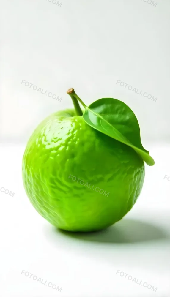 A Green Lime With A Leaf On A White Surface Bright Light Studio Shot Food Photography 24 B425
