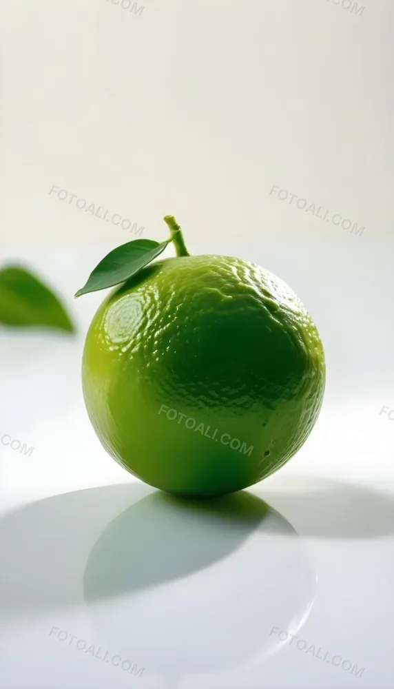 A Green Lime With A Leaf On A White Surface Bright Light Studio Shot Food Photography 27 5b28