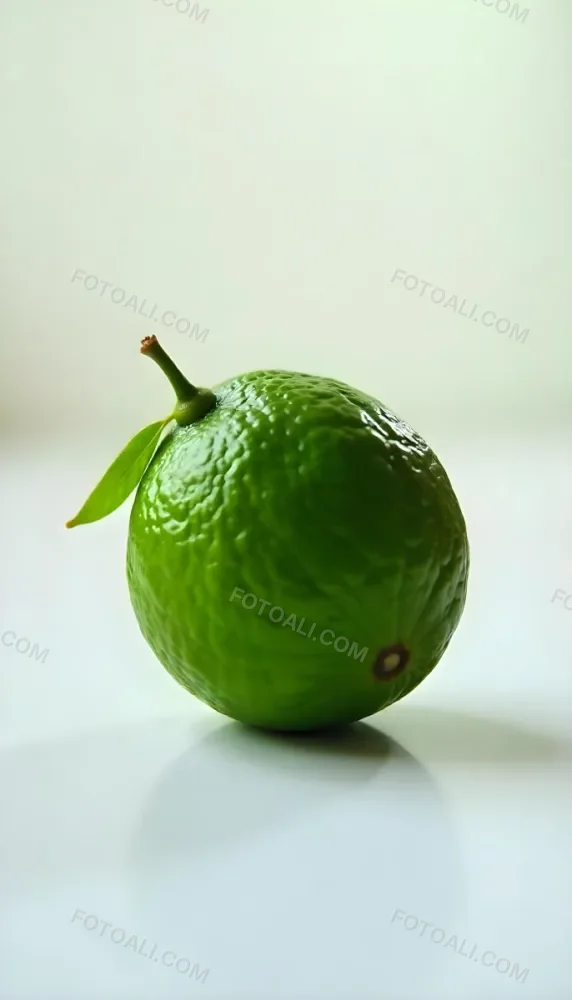A Green Lime With A Leaf On A White Surface Bright Light Studio Shot Food Photography 30 5767
