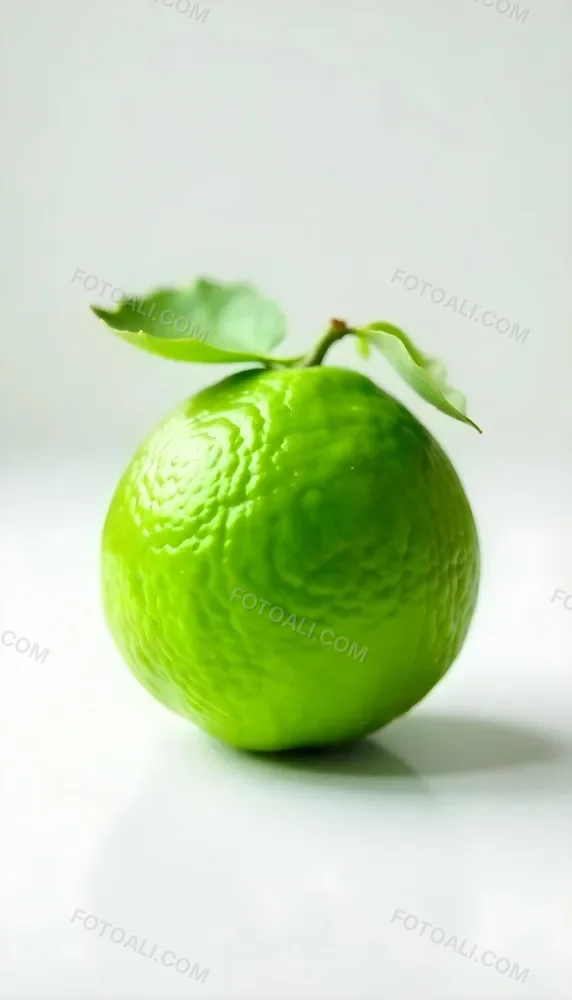 A Green Lime With A Leaf On A White Surface Bright Light Studio Shot Food Photography 34 F4c0