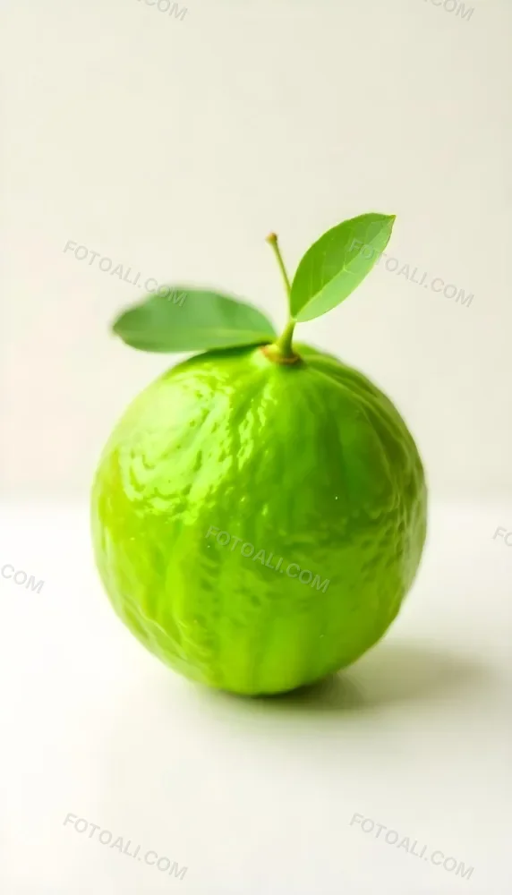 A Green Lime With A Leaf On A White Surface Bright Light Studio Shot Food Photography 38 4901