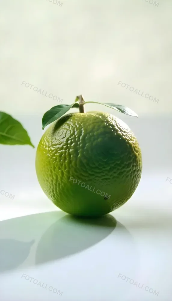 A Green Lime With A Leaf On A White Surface Bright Light Studio Shot Food Photography 5 0e13
