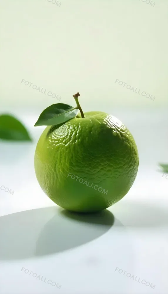 A Green Lime With A Leaf On A White Surface Bright Light Studio Shot Food Photography 9 2b4e