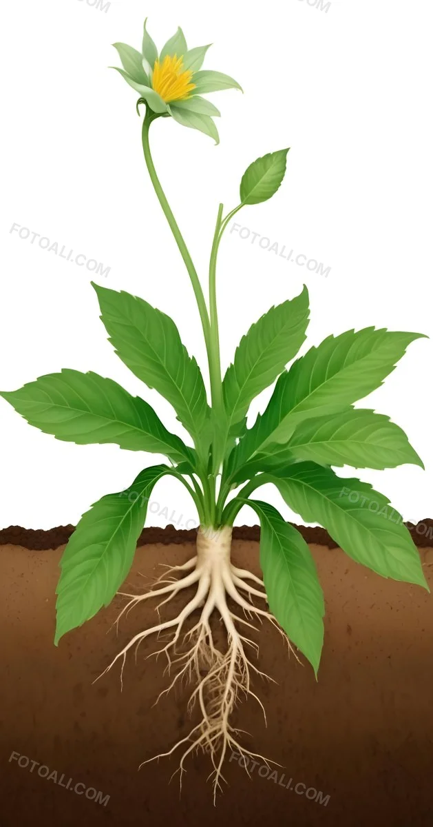 A Green Plant With Large Leaves And A White Flower Emerging From The Soil Showing The Plant S Leaves In Bright Sunlight 10 08b7