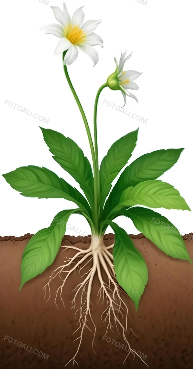 A Green Plant With Large Leaves And A White Flower Emerging From The Soil Showing The Plant S Leaves In Bright Sunlight 8 De66