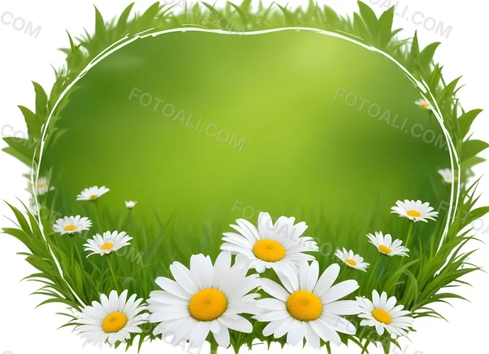 A Green Wooden Frame In A Field Of White Daisy Flowers On A Grassy Background 2 1584