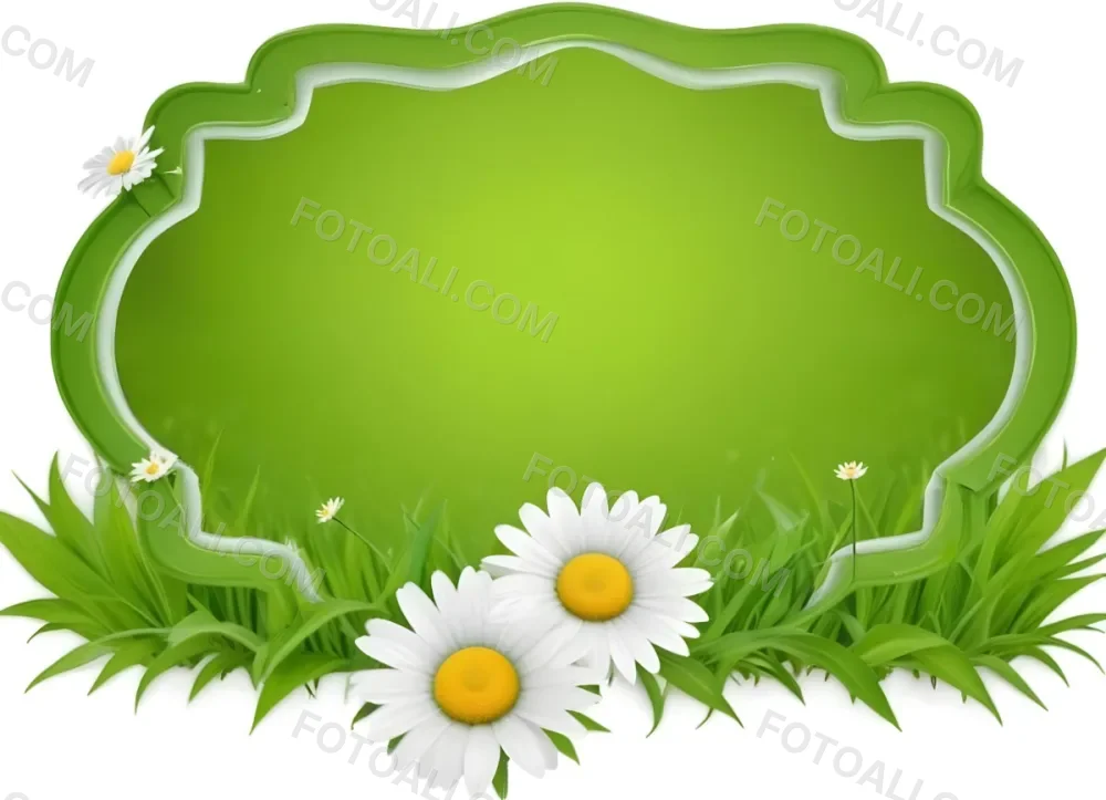 A Green Wooden Frame In A Field Of White Daisy Flowers On A Grassy Background 7 6331