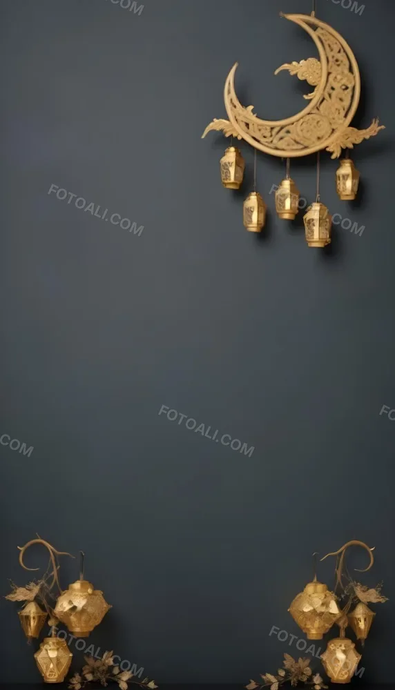 A Group Of Golden Lanterns Hanging Against A Dark Background 1 435b